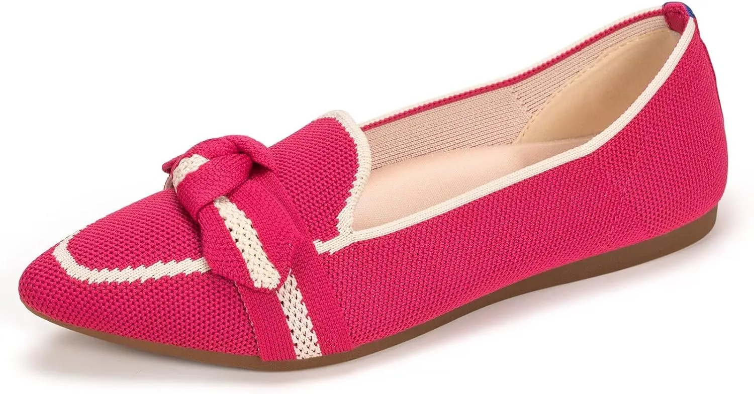BEJINASH Women's Loafer Flats Casual Knit Fabric Lightweight Dressy Shoes Washable Elegant Pointed-Toe lace-up Bow Shoes Comfortable Ballet Shoes for Women Perfect for Daily