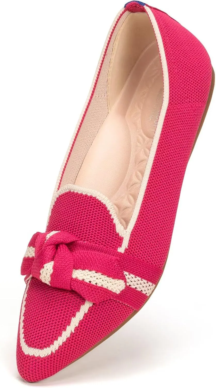 BEJINASH Women's Loafer Flats Casual Knit Fabric Lightweight Dressy Shoes Washable Elegant Pointed-Toe lace-up Bow Shoes Comfortable Ballet Shoes for Women Perfect for Daily
