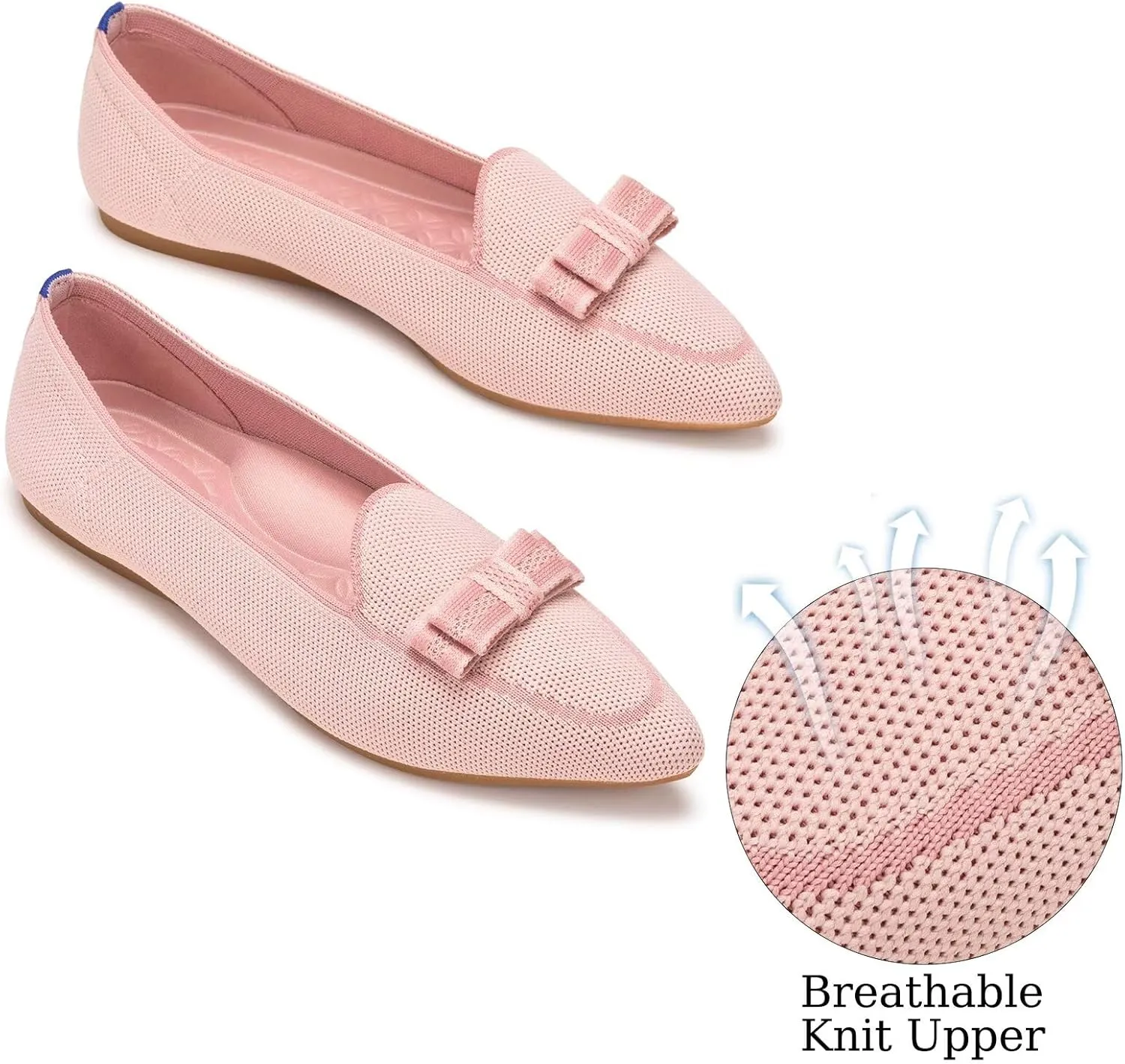 BEJINASH Women's Loafer Flats Casual Knit Fabric Lightweight Dressy Shoes Washable Elegant Pointed-Toe lace-up Bow Shoes Comfortable Ballet Shoes for Women Perfect for Daily
