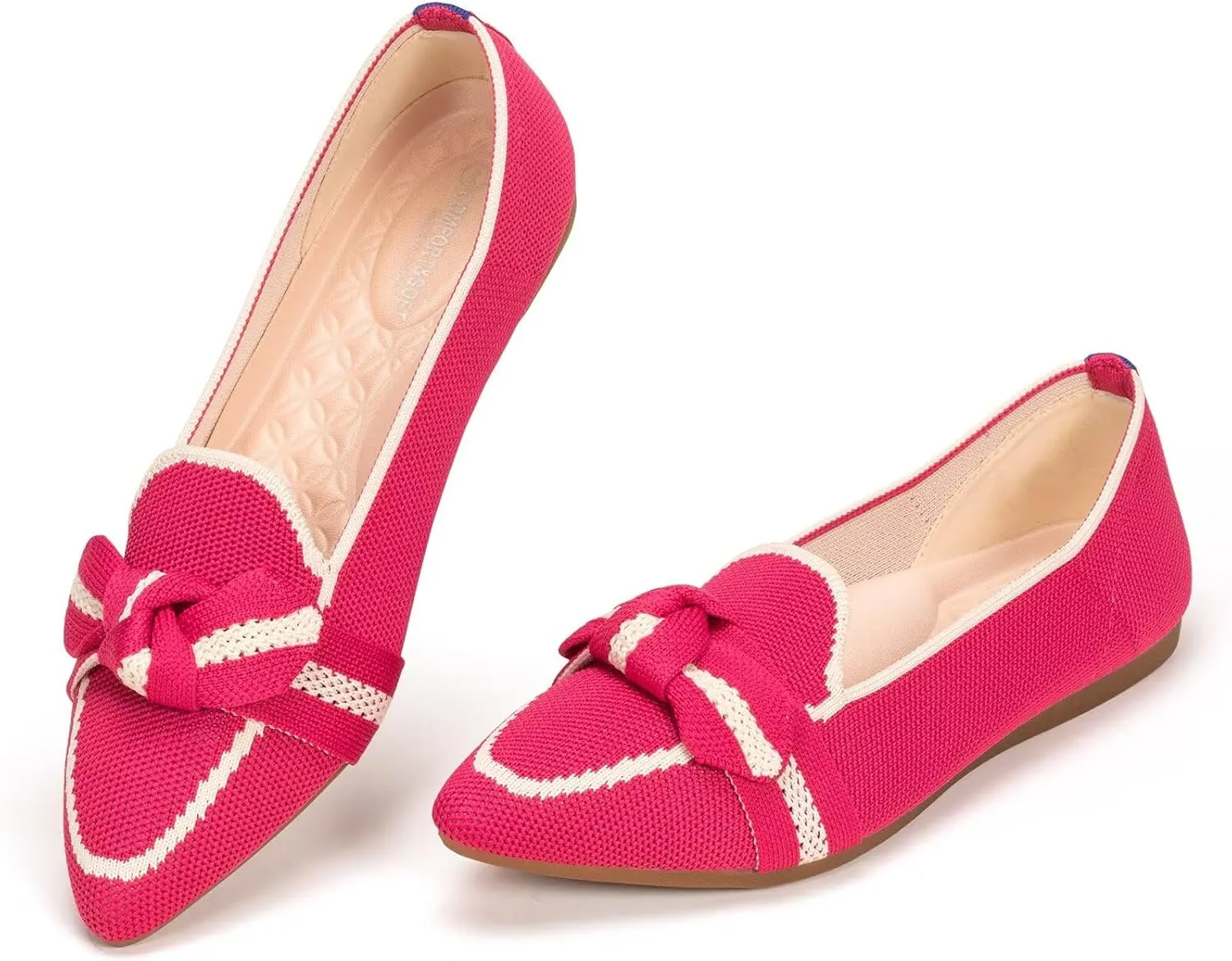 BEJINASH Women's Loafer Flats Casual Knit Fabric Lightweight Dressy Shoes Washable Elegant Pointed-Toe lace-up Bow Shoes Comfortable Ballet Shoes for Women Perfect for Daily