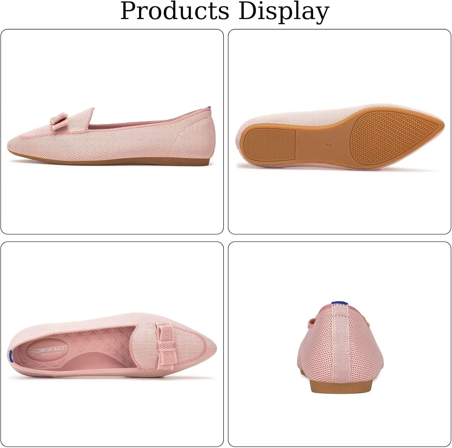 BEJINASH Women's Loafer Flats Casual Knit Fabric Lightweight Dressy Shoes Washable Elegant Pointed-Toe lace-up Bow Shoes Comfortable Ballet Shoes for Women Perfect for Daily