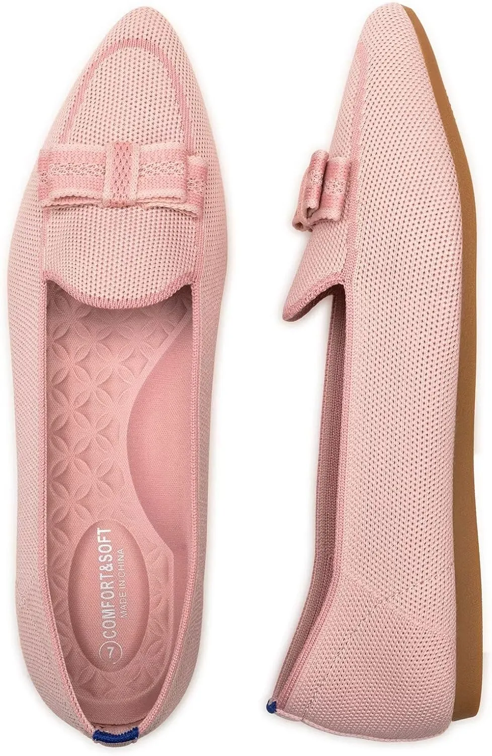 BEJINASH Women's Loafer Flats Casual Knit Fabric Lightweight Dressy Shoes Washable Elegant Pointed-Toe lace-up Bow Shoes Comfortable Ballet Shoes for Women Perfect for Daily