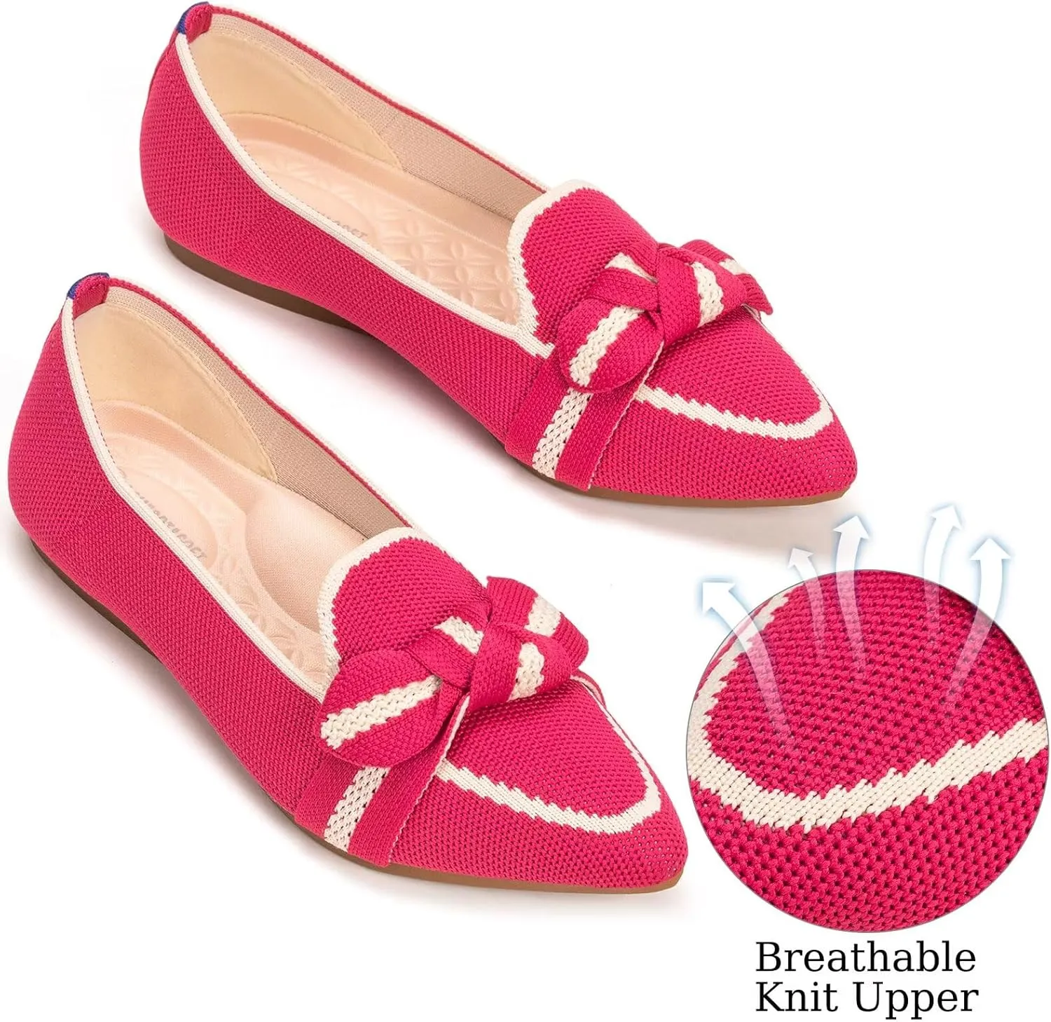 BEJINASH Women's Loafer Flats Casual Knit Fabric Lightweight Dressy Shoes Washable Elegant Pointed-Toe lace-up Bow Shoes Comfortable Ballet Shoes for Women Perfect for Daily