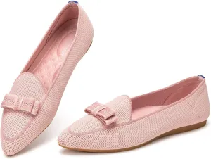 BEJINASH Women's Loafer Flats Casual Knit Fabric Lightweight Dressy Shoes Washable Elegant Pointed-Toe lace-up Bow Shoes Comfortable Ballet Shoes for Women Perfect for Daily