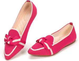 BEJINASH Women's Loafer Flats Casual Knit Fabric Lightweight Dressy Shoes Washable Elegant Pointed-Toe lace-up Bow Shoes Comfortable Ballet Shoes for Women Perfect for Daily