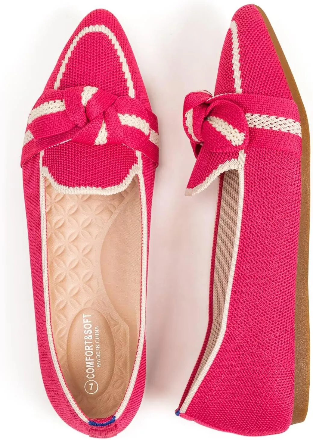 BEJINASH Women's Loafer Flats Casual Knit Fabric Lightweight Dressy Shoes Washable Elegant Pointed-Toe lace-up Bow Shoes Comfortable Ballet Shoes for Women Perfect for Daily