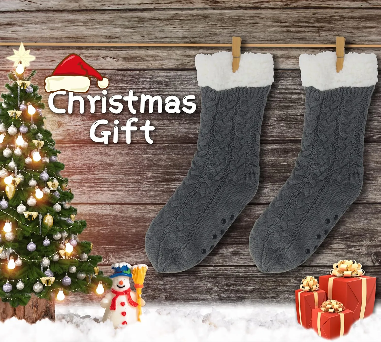 BenSorts Women Winter Thick Slipper Socks with Grippers Non Slip Warm Fuzzy Socks Christmas Gifts