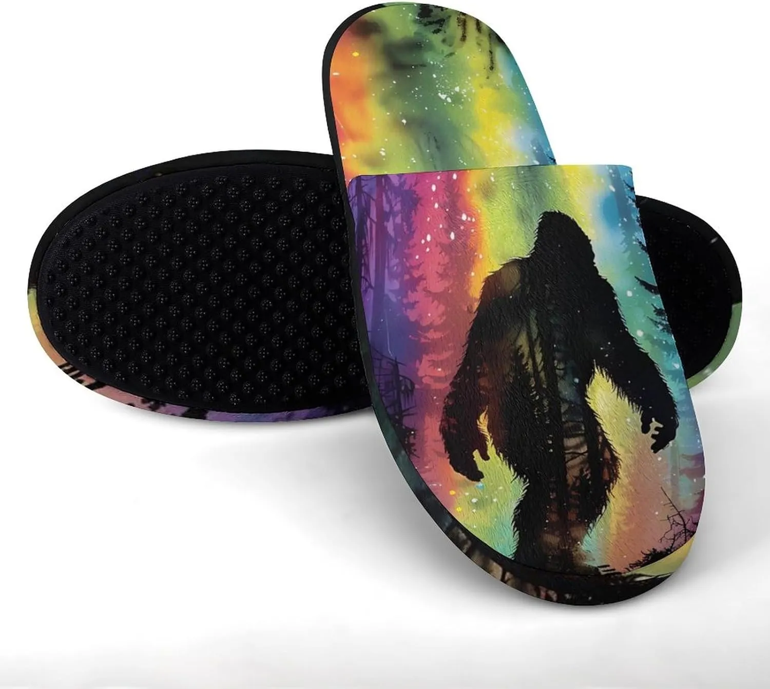 Bigfoot Colorful Psychedelic Forests Mist Flannel Cotton Slippers Anti-Skid Indoor Outdoor Slippers Closed Toe Slip-on House Shoes