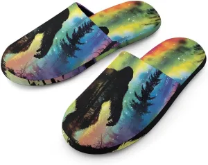 Bigfoot Colorful Psychedelic Forests Mist Flannel Cotton Slippers Anti-Skid Indoor Outdoor Slippers Closed Toe Slip-on House Shoes