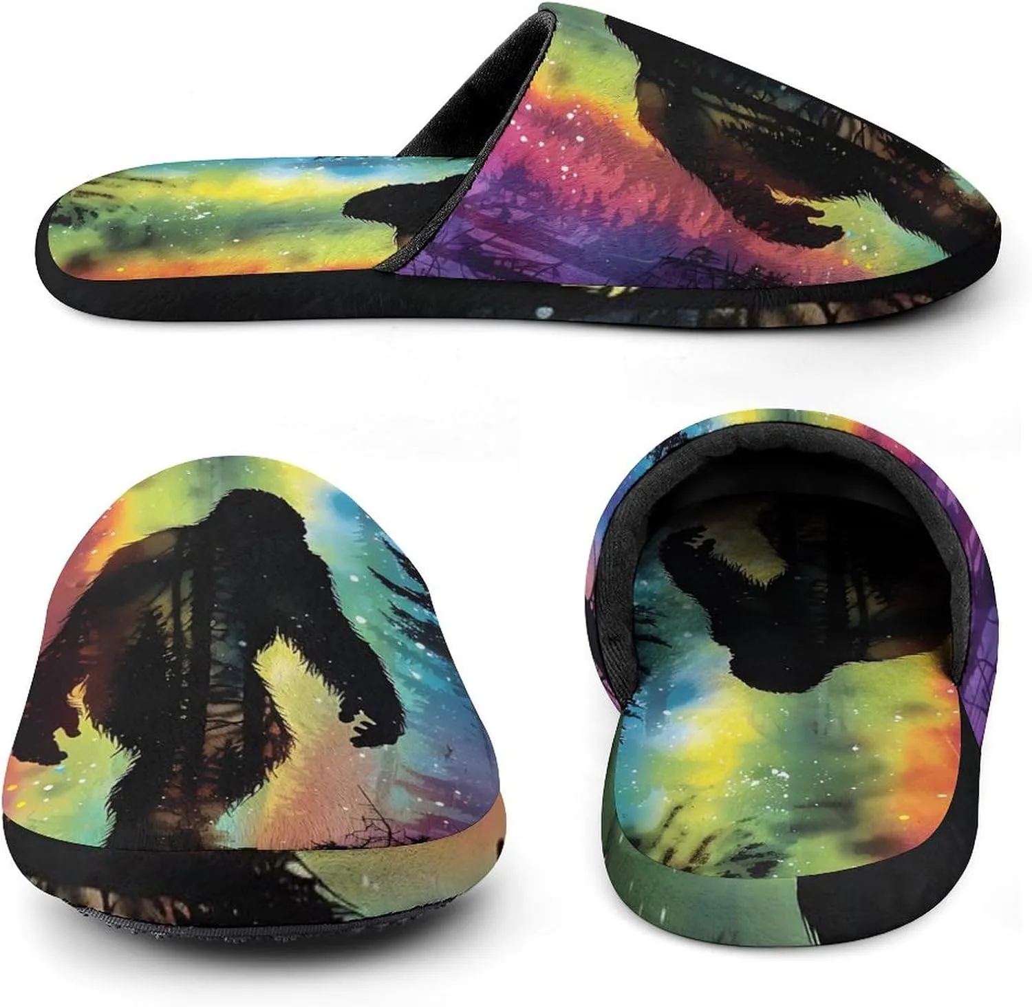 Bigfoot Colorful Psychedelic Forests Mist Flannel Cotton Slippers Anti-Skid Indoor Outdoor Slippers Closed Toe Slip-on House Shoes