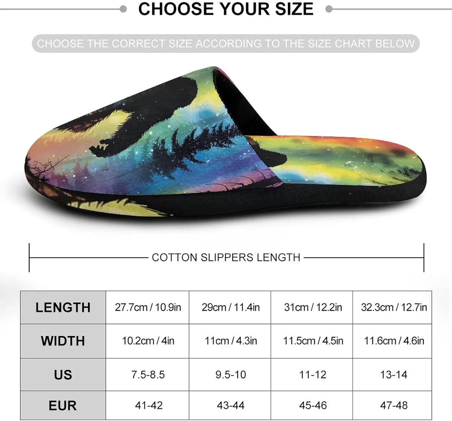 Bigfoot Colorful Psychedelic Forests Mist Flannel Cotton Slippers Anti-Skid Indoor Outdoor Slippers Closed Toe Slip-on House Shoes
