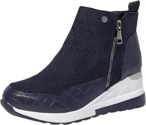 Black Mid Calf Boots For Women Low Heel Wedge Platform Boots Women Fashion Casual Zipper High Top Fashion Sneakers