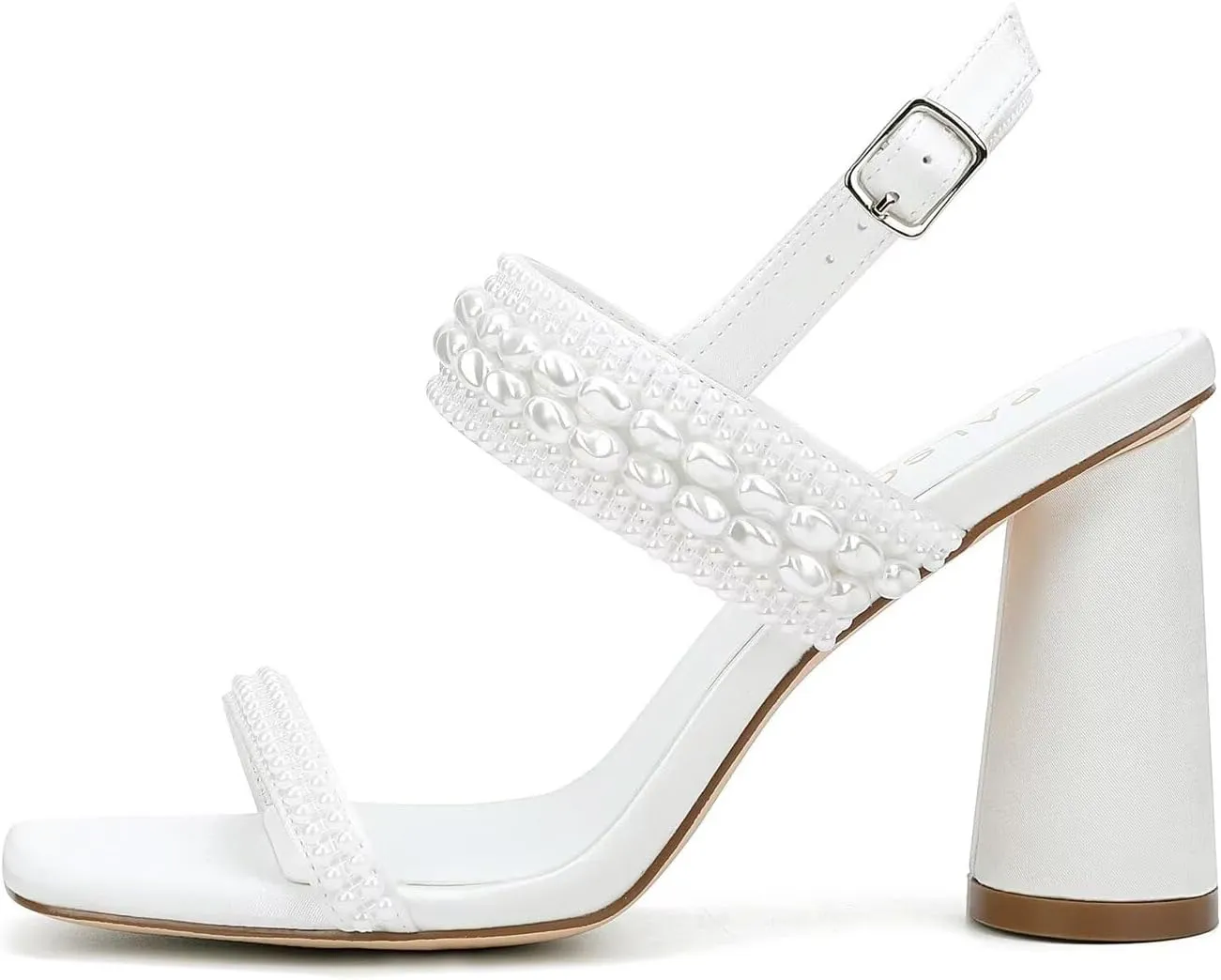 Block Heel Wedding Sandals Pearl Wedding Shoes for Bride Open Toe Bridal Heels