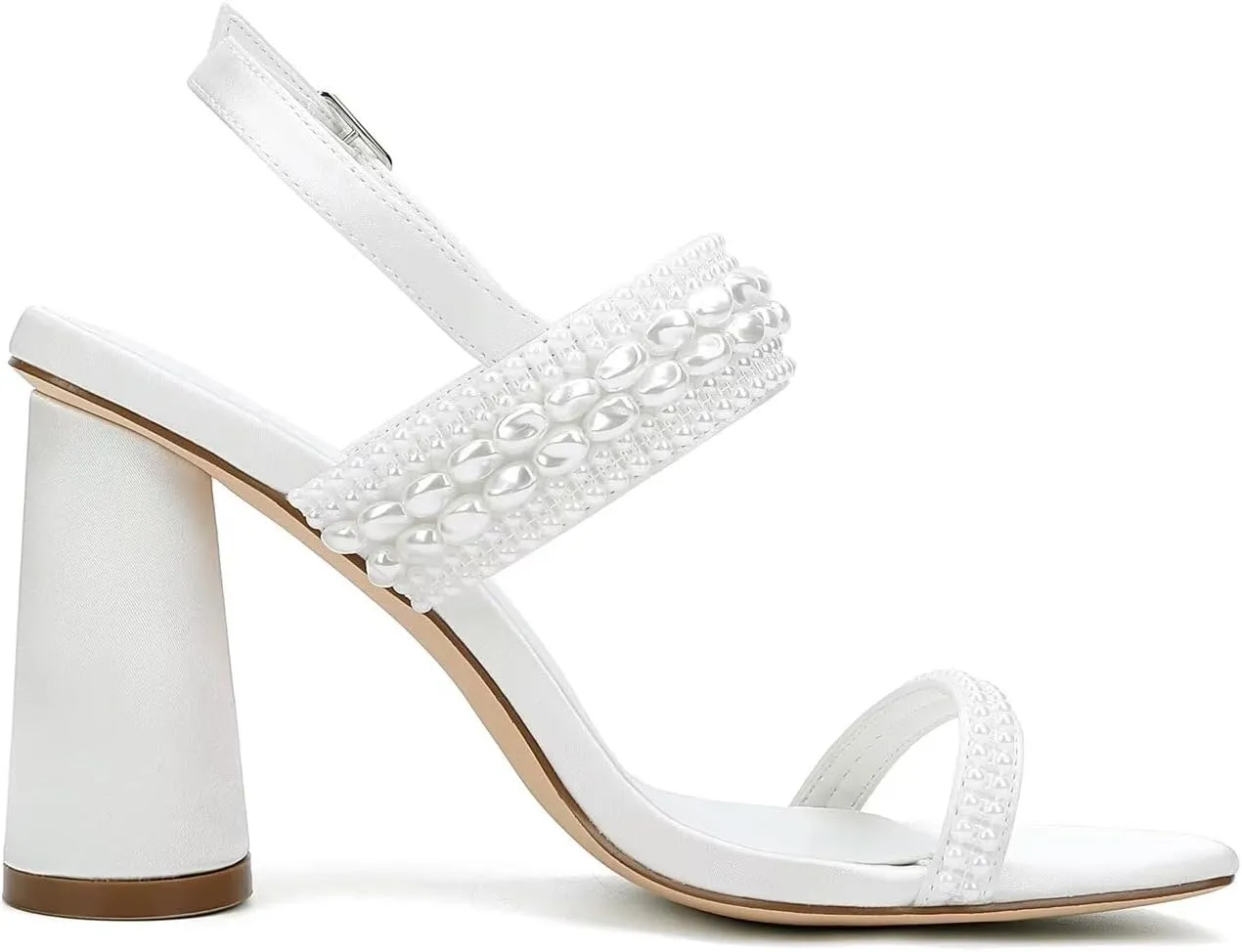 Block Heel Wedding Sandals Pearl Wedding Shoes for Bride Open Toe Bridal Heels