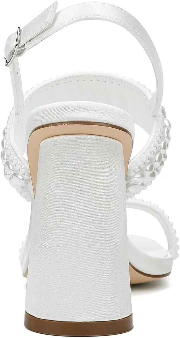 Block Heel Wedding Sandals Pearl Wedding Shoes for Bride Open Toe Bridal Heels
