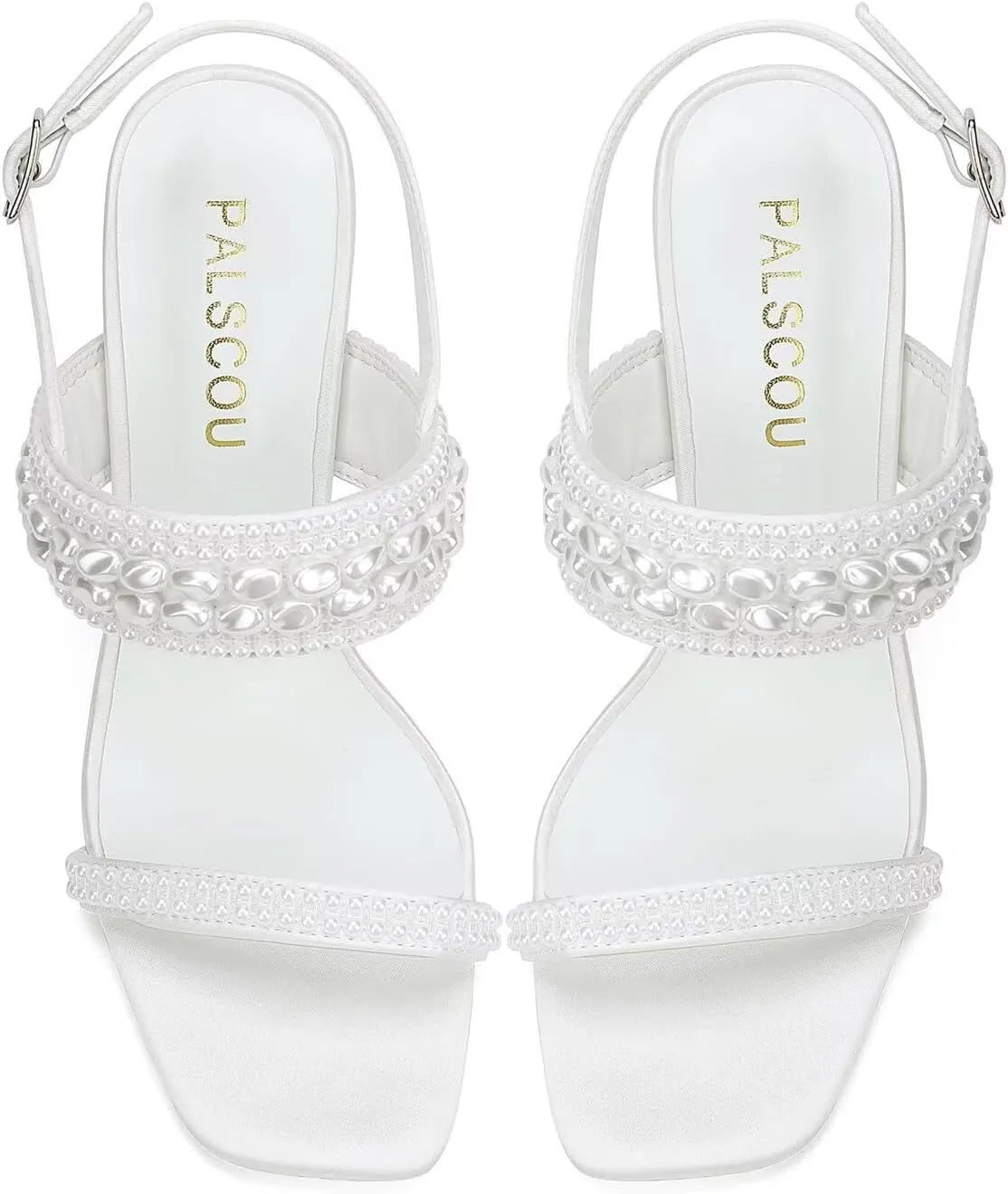 Block Heel Wedding Sandals Pearl Wedding Shoes for Bride Open Toe Bridal Heels