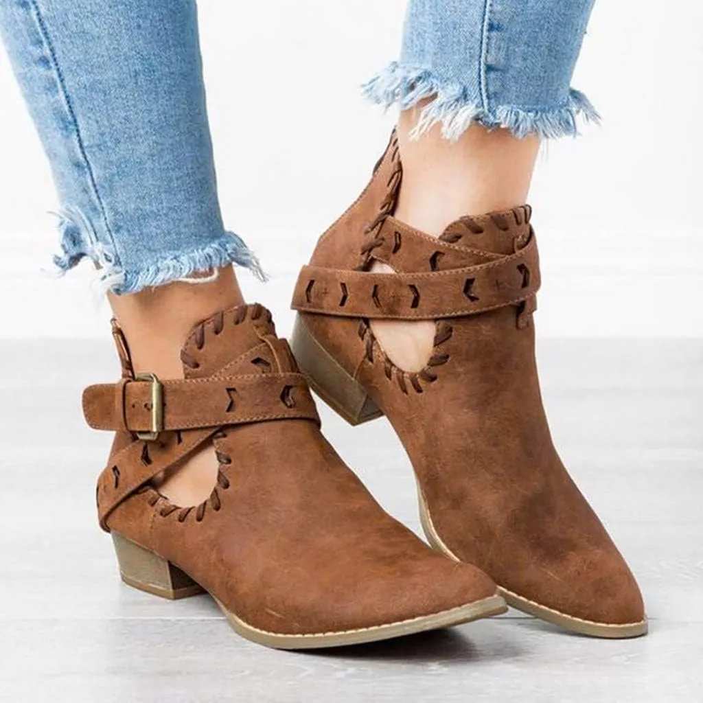 Booties for Women Flat,Womens Ruffled Ankle Boots Low Chunky Block Stacked Heel Boots Slip On Pointed Toe Western Shoes