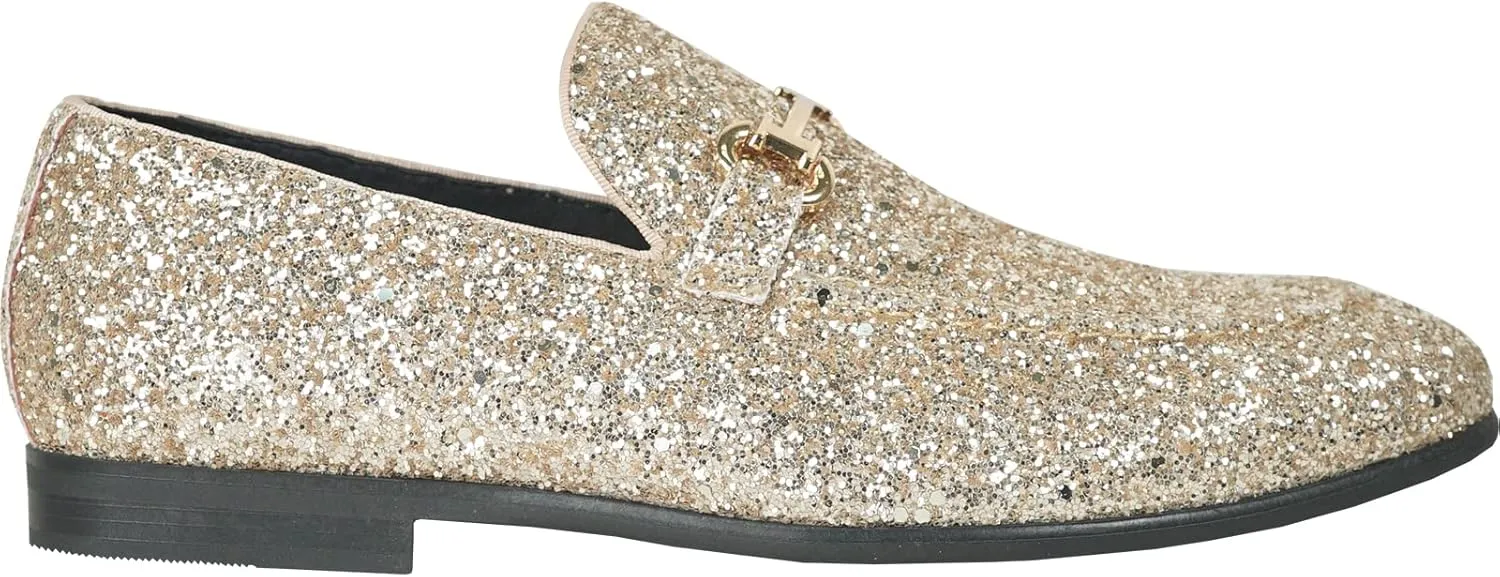 bravo! Men Dress Shoe Prom Slip-on Loafer Lace-up Oxford Cap Toe Metallic Glitter for Wedding Prom Black Blue Green Gold Pink Pewter Purple Silver Red