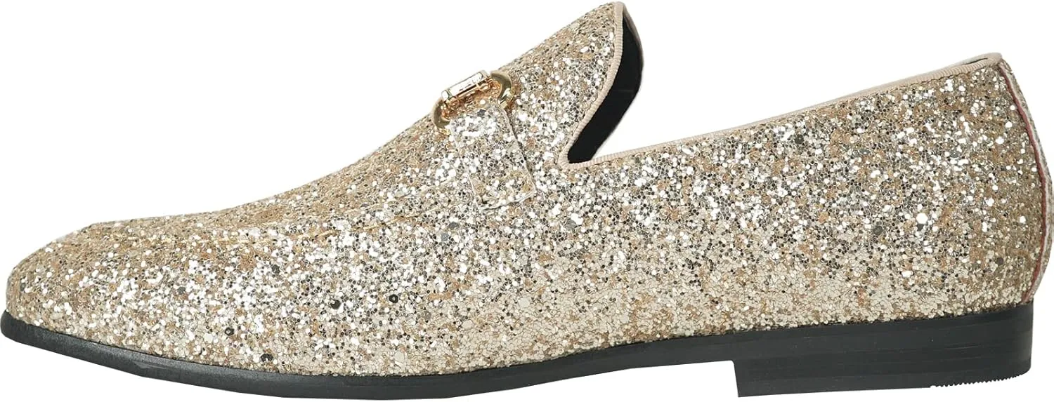 bravo! Men Dress Shoe Prom Slip-on Loafer Lace-up Oxford Cap Toe Metallic Glitter for Wedding Prom Black Blue Green Gold Pink Pewter Purple Silver Red