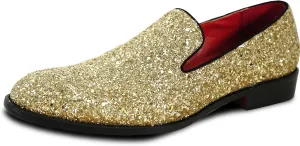 bravo! Men Dress Shoe Prom Slip on Loafer Tuxedo Shoe Classic Metallic Glitter for Wedding Prom Party Black Gold Silver