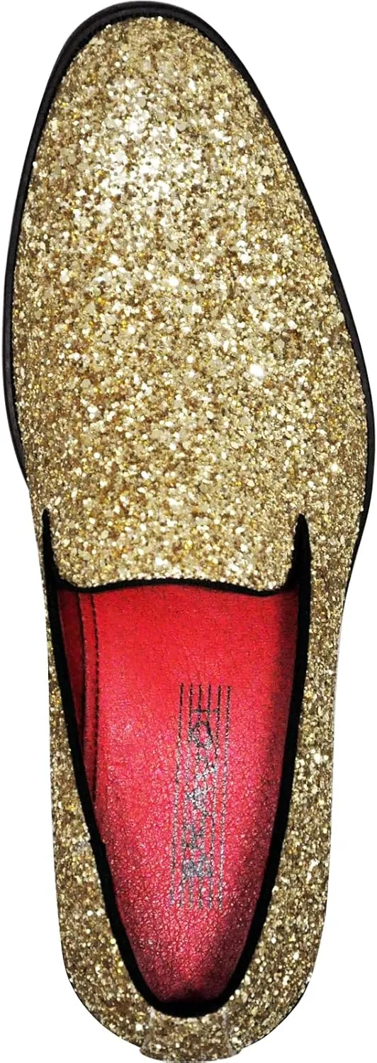 bravo! Men Dress Shoe Prom Slip on Loafer Tuxedo Shoe Classic Metallic Glitter for Wedding Prom Party Black Gold Silver