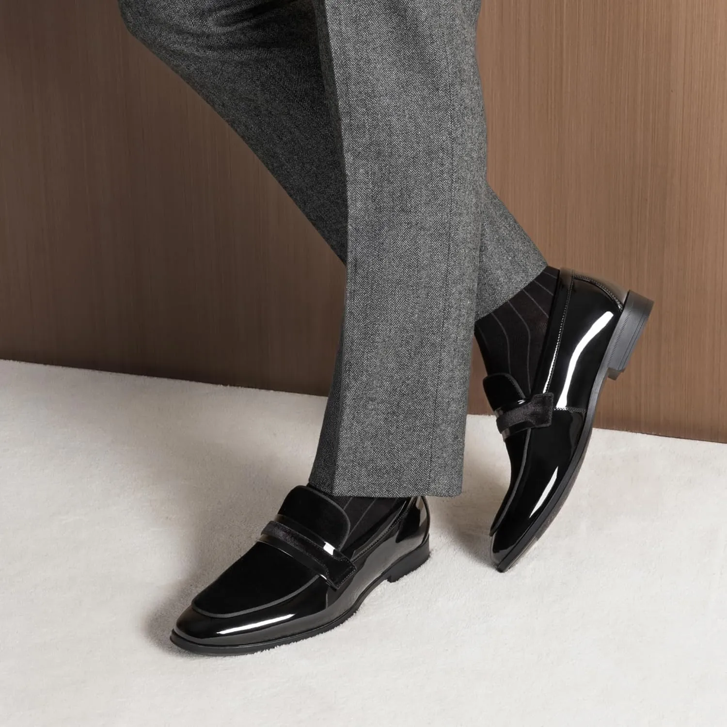 Bruno Marc Men's Tuxedo Patent Loafers Classic Velvet Slip-on Dress Shoes