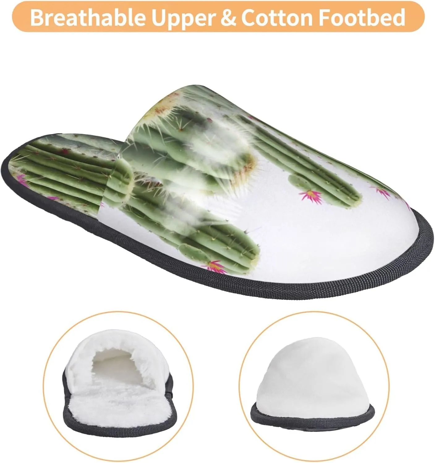 Cactus Women's Fuzzy Slippers Slip-on Slipper Soft Comfy Bedroom Slippers Non-slip House Shoes