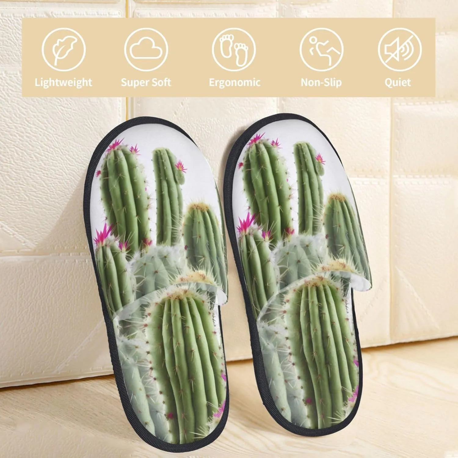 Cactus Women's Fuzzy Slippers Slip-on Slipper Soft Comfy Bedroom Slippers Non-slip House Shoes