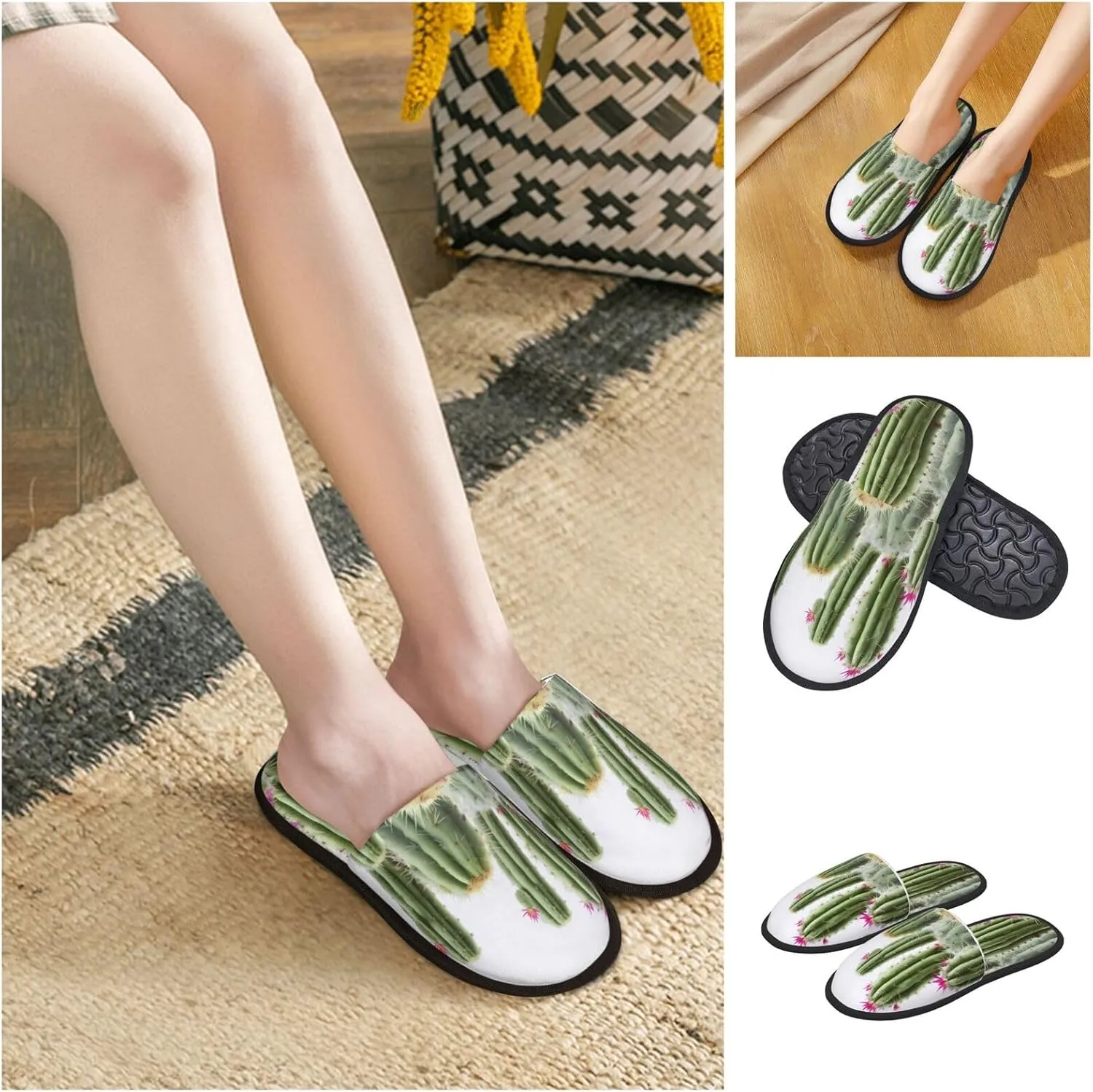 Cactus Women's Fuzzy Slippers Slip-on Slipper Soft Comfy Bedroom Slippers Non-slip House Shoes