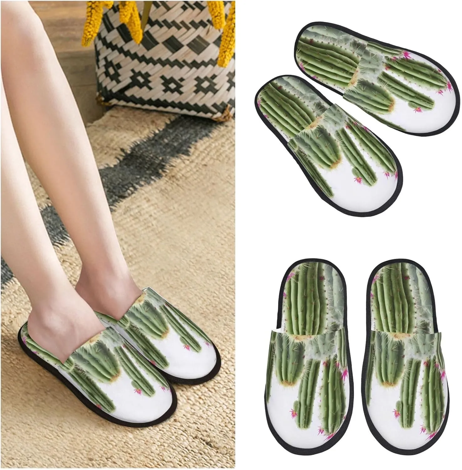Cactus Women's Fuzzy Slippers Slip-on Slipper Soft Comfy Bedroom Slippers Non-slip House Shoes