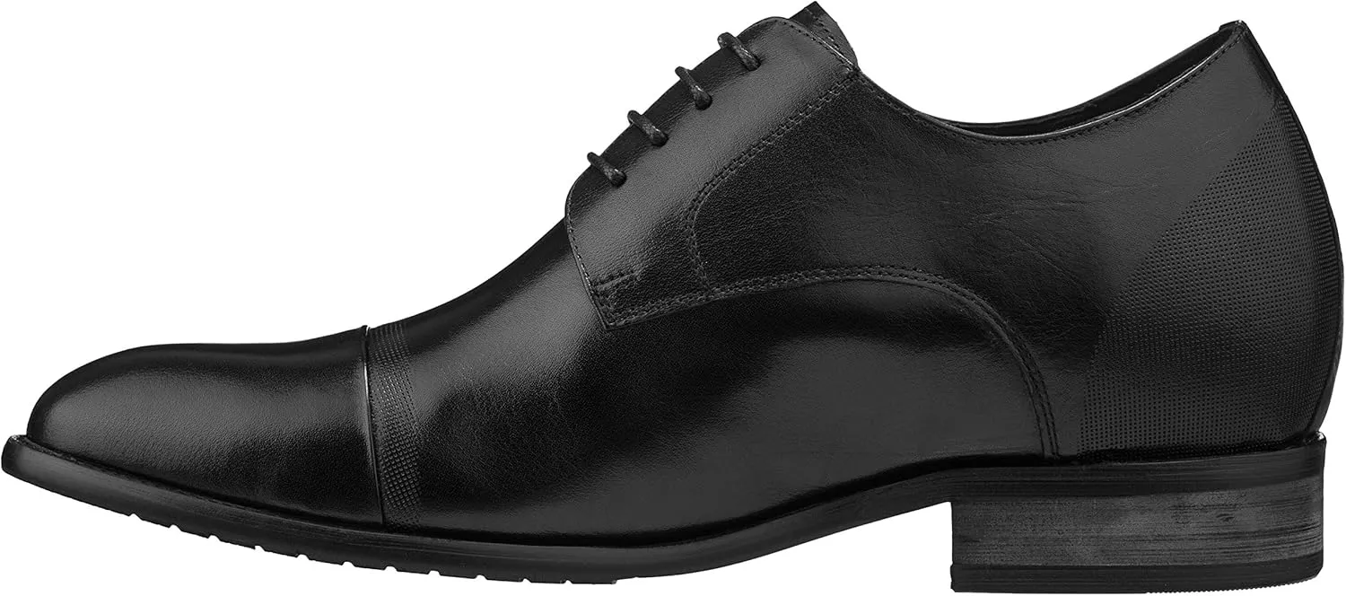 CALTO Men's Invisible Height Increasing Elevator Shoes - Black Premium Leather Lace-up Formal Oxfords - 3 Inches Taller - Y1004 - Size 8 D(M) US