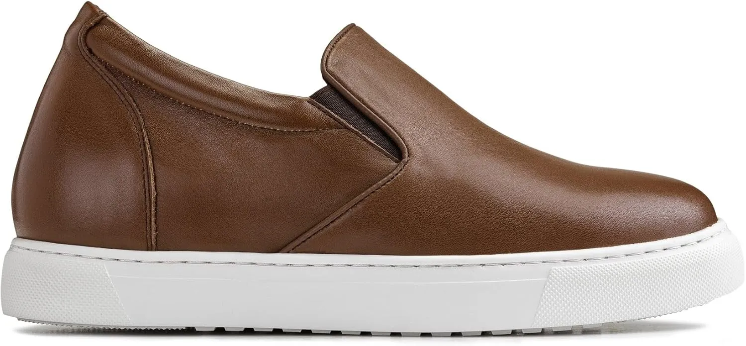 CALTO Men's Invisible Height Increasing Elevator Shoes - Coffee Brown Nappa Leather Slip-on Lightweight Casual Loafers - 2.6 Inches Taller - T1023- Size 9 D(M) US