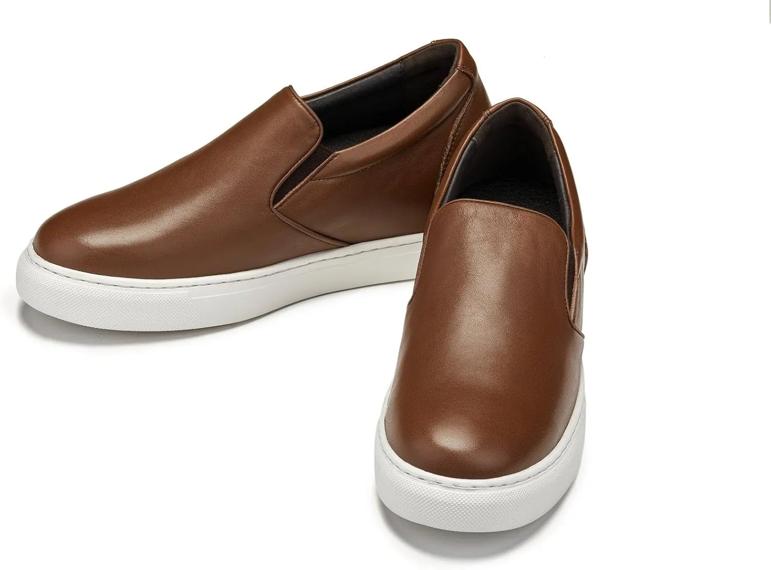 CALTO Men's Invisible Height Increasing Elevator Shoes - Coffee Brown Nappa Leather Slip-on Lightweight Casual Loafers - 2.6 Inches Taller - T1023- Size 9 D(M) US