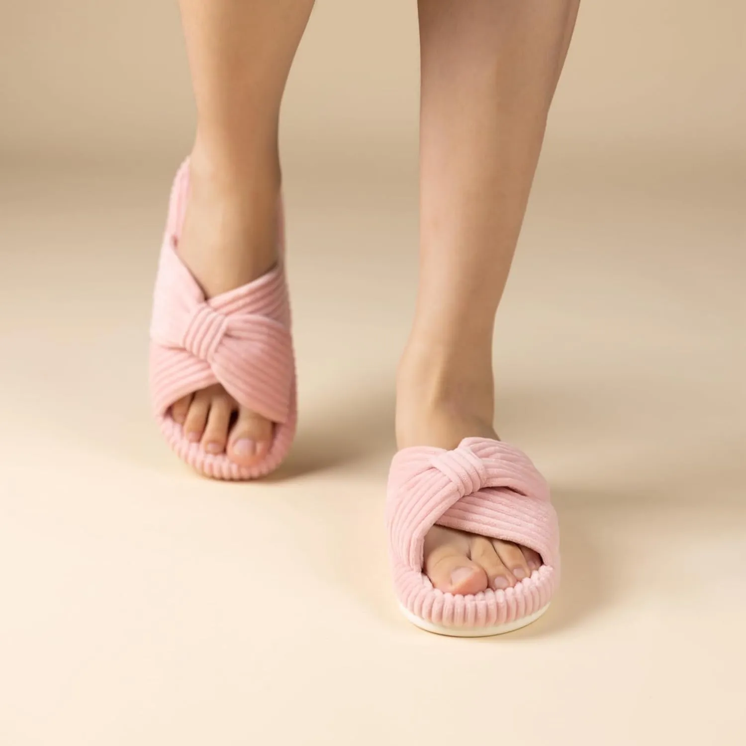 Chantomoo Slippers for Women Memory Foam House Bedroom Corduroy Bow Crossbands Slide Slipper Shoes Comfy Trendy Gift Slippers