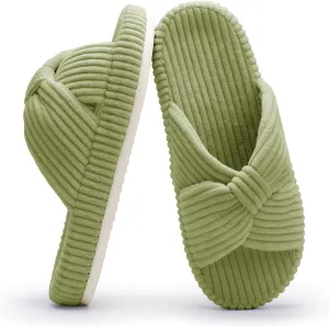 Chantomoo Slippers for Women Memory Foam House Bedroom Corduroy Bow Crossbands Slide Slipper Shoes Comfy Trendy Gift Slippers