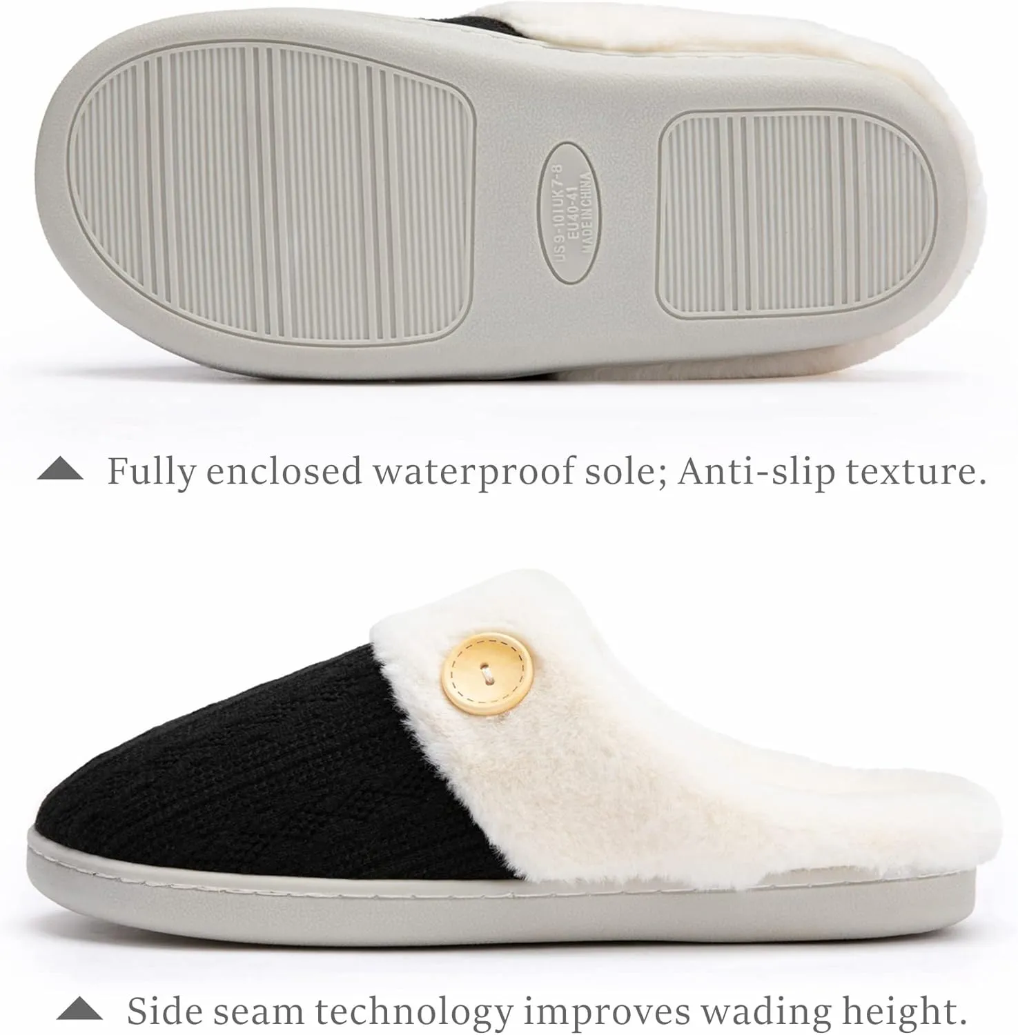 Chantomoo Womens Slipper Warm Comfy Memory Foam House Slippers Knitted Shoes Faux Fur Lined Anti-Skid Rubber Sole Bedroom Cozy Indoor Outdoor Slippers