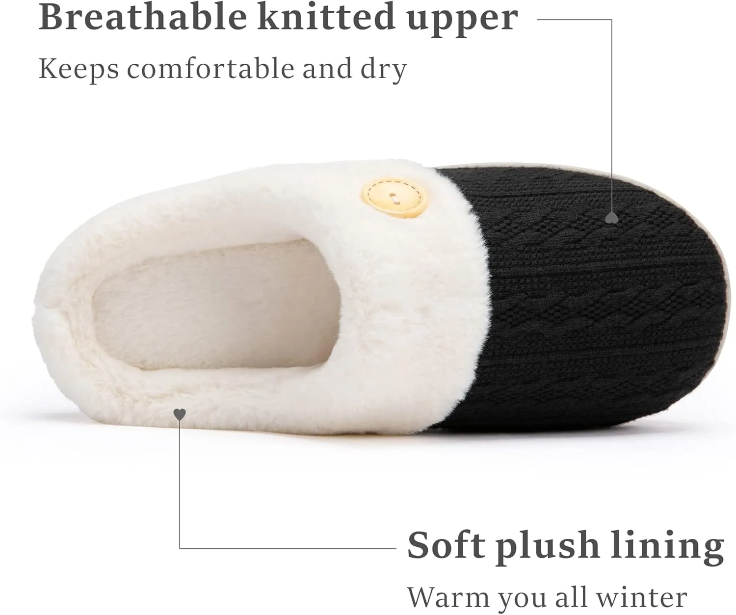 Chantomoo Womens Slipper Warm Comfy Memory Foam House Slippers Knitted Shoes Faux Fur Lined Anti-Skid Rubber Sole Bedroom Cozy Indoor Outdoor Slippers