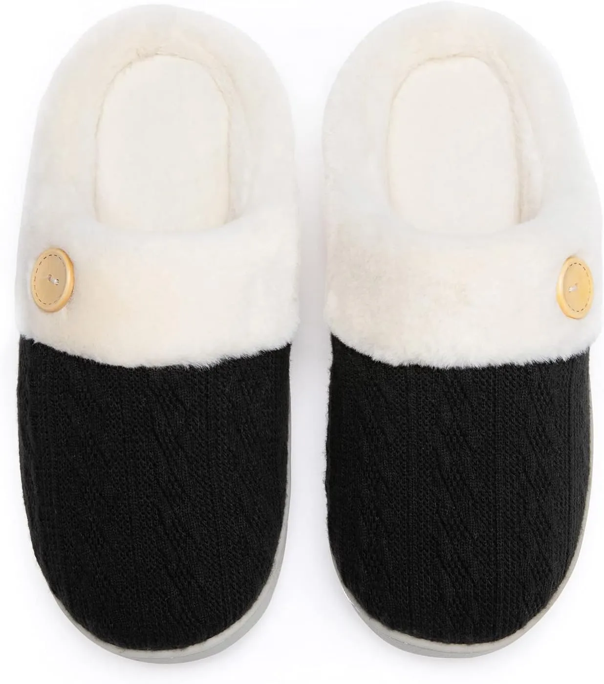 Chantomoo Womens Slipper Warm Comfy Memory Foam House Slippers Knitted Shoes Faux Fur Lined Anti-Skid Rubber Sole Bedroom Cozy Indoor Outdoor Slippers