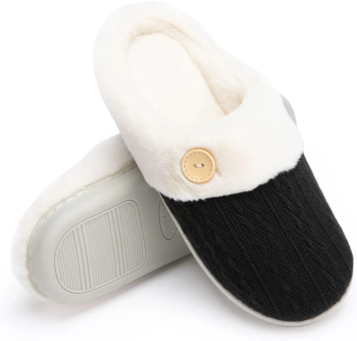 Chantomoo Womens Slipper Warm Comfy Memory Foam House Slippers Knitted Shoes Faux Fur Lined Anti-Skid Rubber Sole Bedroom Cozy Indoor Outdoor Slippers