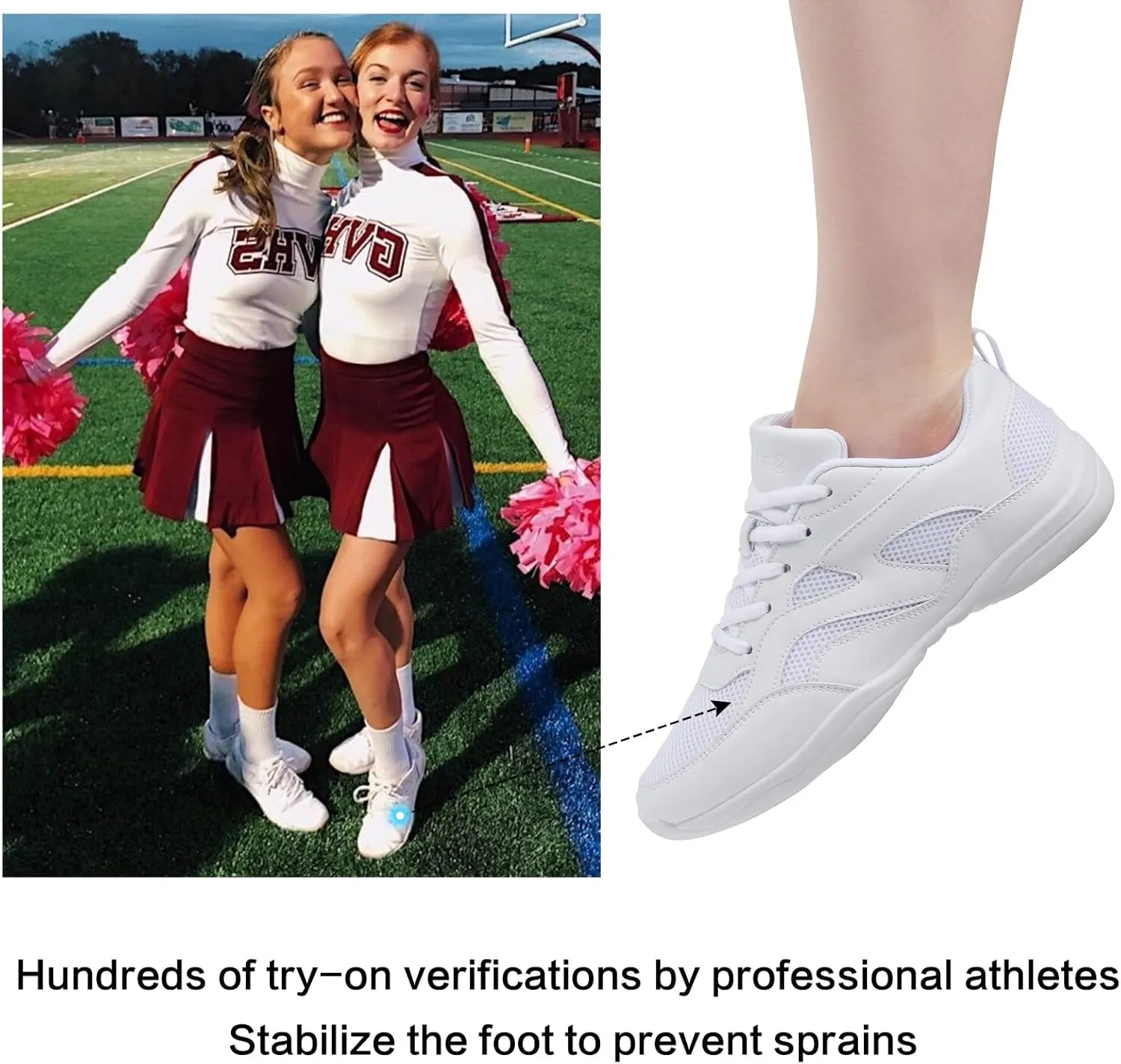 Cheer Shoes for Youth Girls White Cheerleading Athletic Dance Shoes Tennis Sneakers for Competition Sport Training
