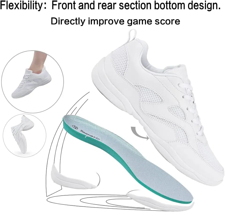Cheer Shoes for Youth Girls White Cheerleading Athletic Dance Shoes Tennis Sneakers for Competition Sport Training