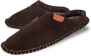 Clarks Mens Open Back Suede Leather Slipper With Heavy Stitching - Plush Sherpa Lining - Indoor Outdoor House Slippers For Men (11 M US,DK. Brown)