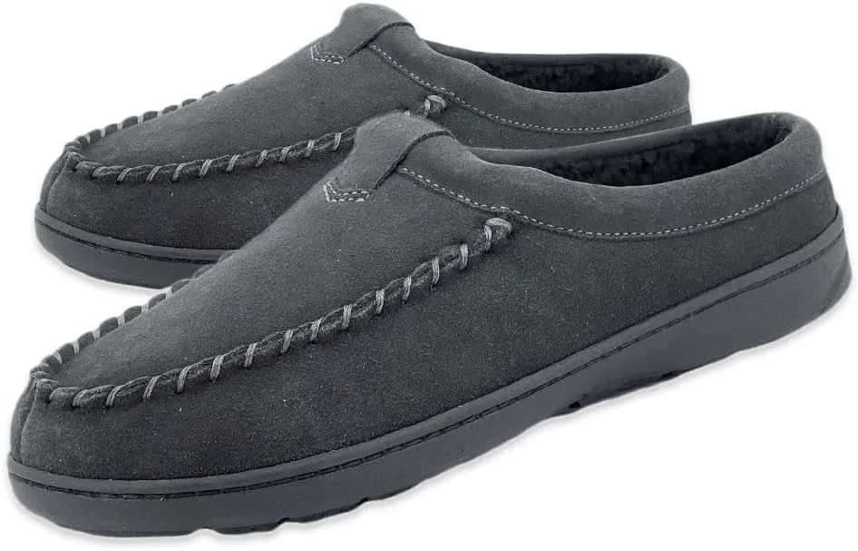 Clarks Men's Open Back Suede Sherpa Lined Clog Slippers, JMH2062 - Indoor/Outdoor Slip-Ons - Comfy & Durable Slides with Soft Plush Lining Cushioned Footbed & Gripped Rubber Outsoles (9 M US, Grey)