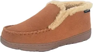 Clarks Men's Suede Leather Sherpa Lined Ankle Bootie Slippers Indoor/Outdoor Slip-Ons - Comfy & Durable with Plush Lining Padded Insole & Gripp Rubber Outsoles (Tan Venetan Boot, 12) JMH1952