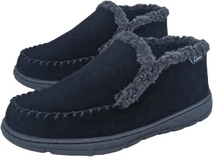 Clarks Men's Suede Leather Sherpa Lined Ankle Bootie Slippers, JMH1952- Indoor/Outdoor Slip-Ons - Comfy & Durable Ankle Boots with Plush Lining Padded Insole & Gripped Rubber Outsoles (11 M US, Black)