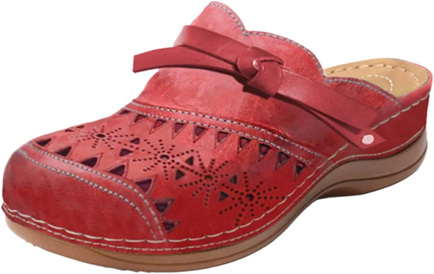 Clogs for Women Wide Width Wedge Sandals Hollow Out Closed Toe Slip On Slippers Arch Support Outdoor Beach Slippers