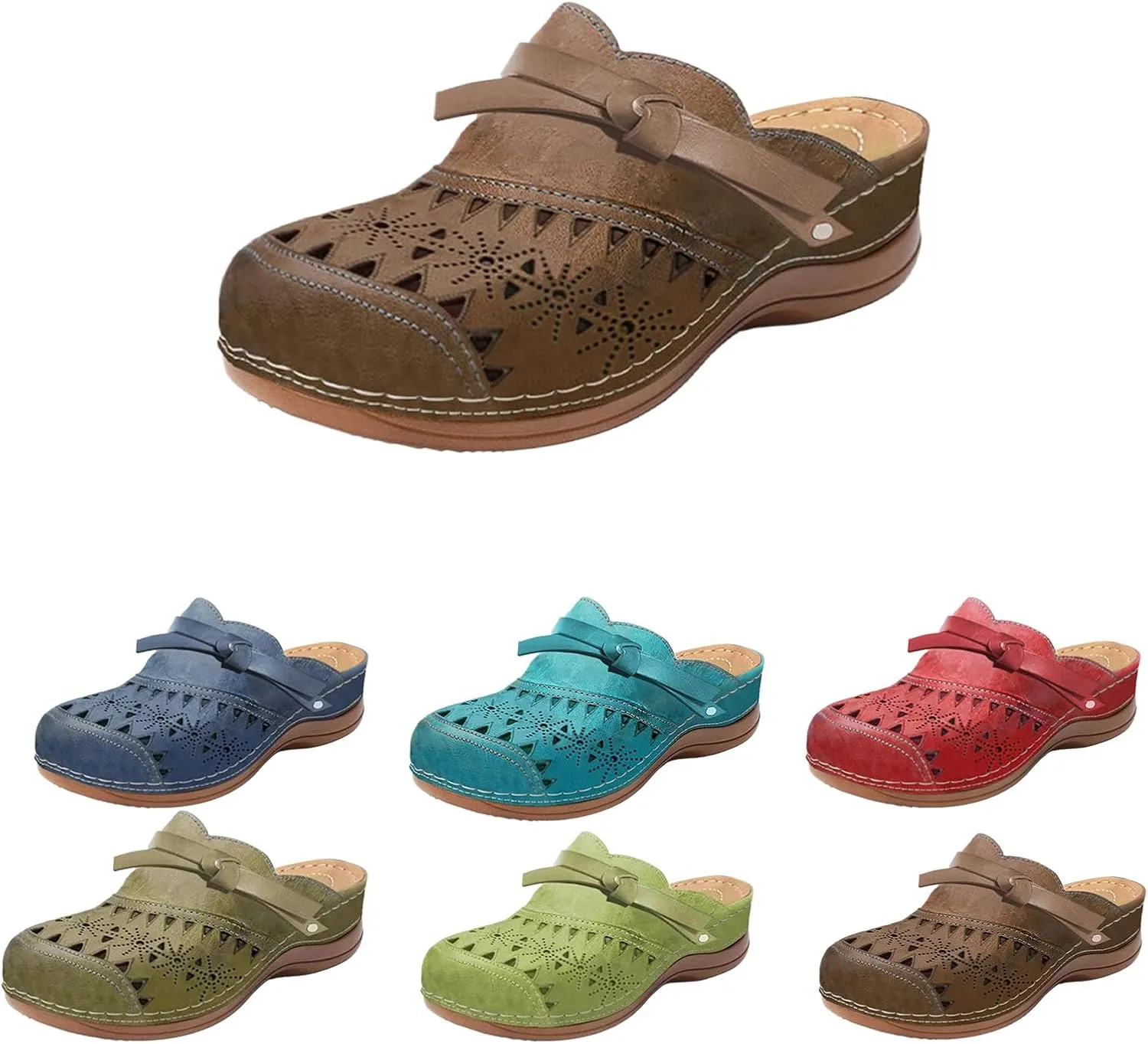 Clogs for Women Wide Width Wedge Sandals Hollow Out Closed Toe Slip On Slippers Arch Support Outdoor Beach Slippers