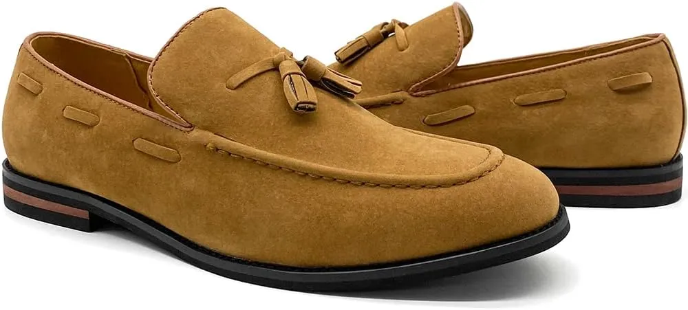 CMM Men's Suede Slippers Loafers Dress Shoes with Tassel Flats Slip-on Prom Loafer