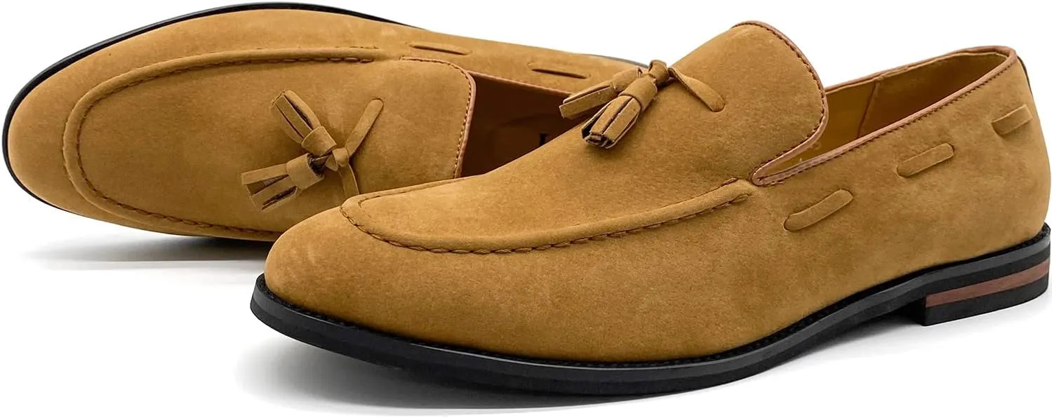 CMM Men's Suede Slippers Loafers Dress Shoes with Tassel Flats Slip-on Prom Loafer
