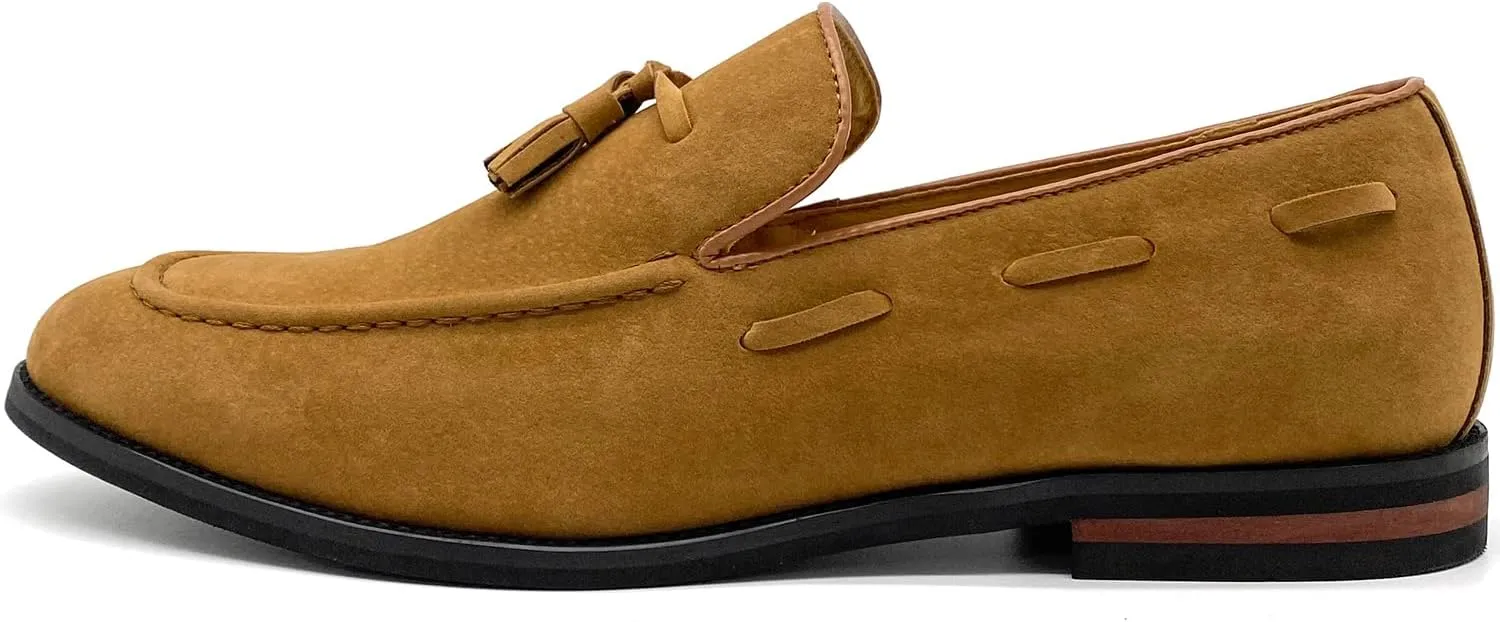 CMM Men's Suede Slippers Loafers Dress Shoes with Tassel Flats Slip-on Prom Loafer